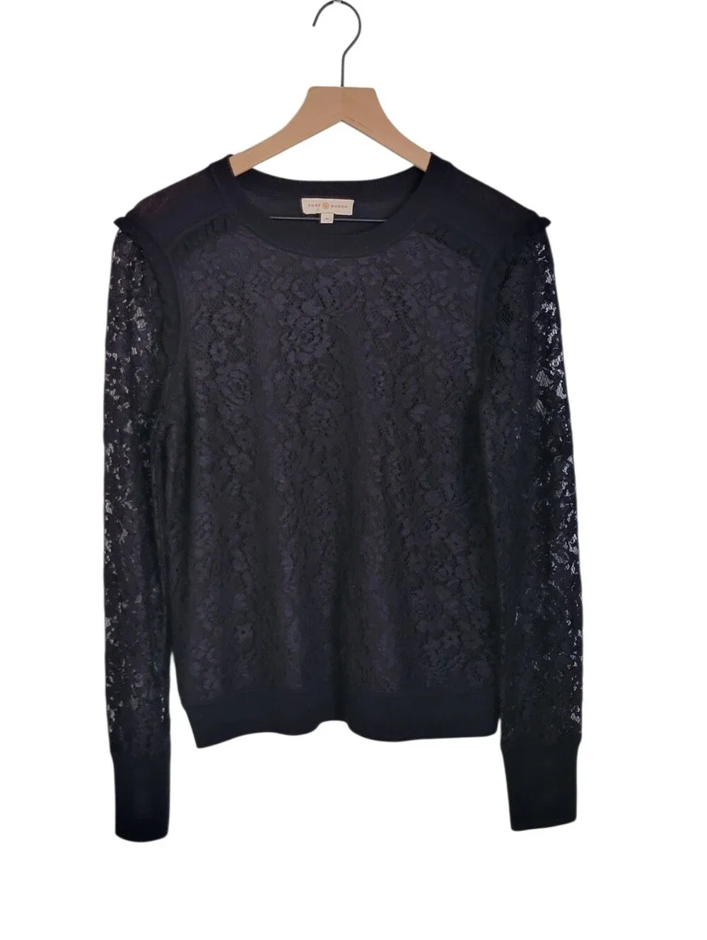 Tory Burch Dina‎ Long Sleeve Lace Top Black M